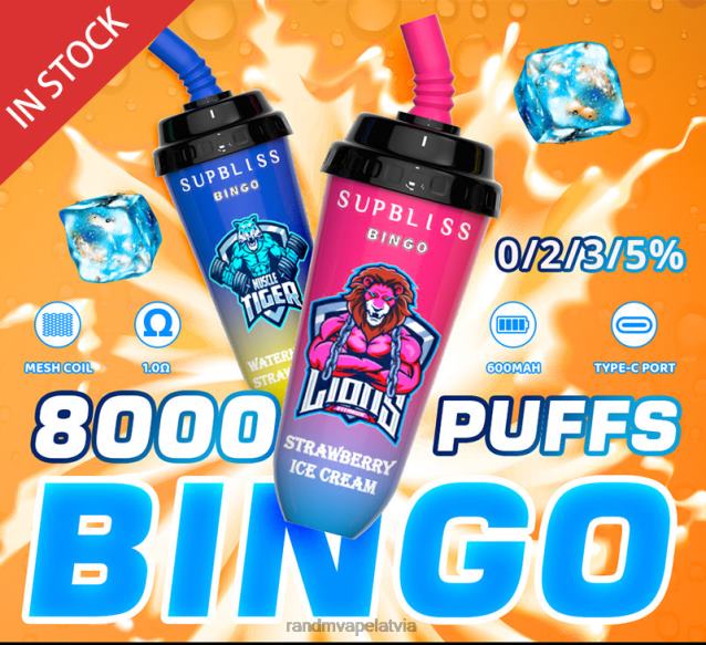 RandM Supbliss Bingo 8000 vape pod ierīce 1gab - RandM Vape Factory zemeņu saldējums V4NHV256