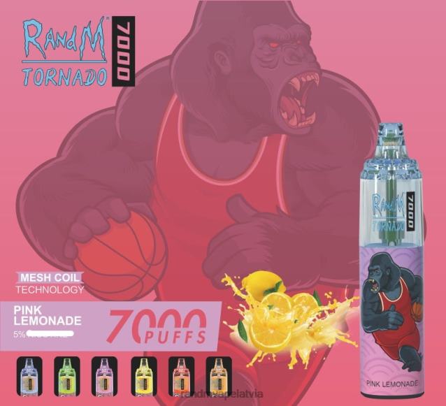 RandM Tornado 7000 gaisa plūsmas kontroles vape ierīce 1gab - RandM Tornado Online Shop rozā limonāde V4NHV174