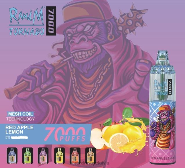 RandM Tornado 7000 gaisa plūsmas kontroles vape ierīce 1gab - RandM Vape Latvia sarkano ābolu citronu V4NHV179