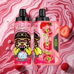 Zemeņu-Aveņu Ledus VapSolo VIKING 12000 Puffs Vienreizlietojamais Vape ar 22ml e-šķidruma un USB Type-C uzlādi