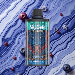 Zemeņu ledus Vapsolo Super 15000 pūšu izmērķis ar 40ml e-šķidruma un 850mAh akumulatoru
